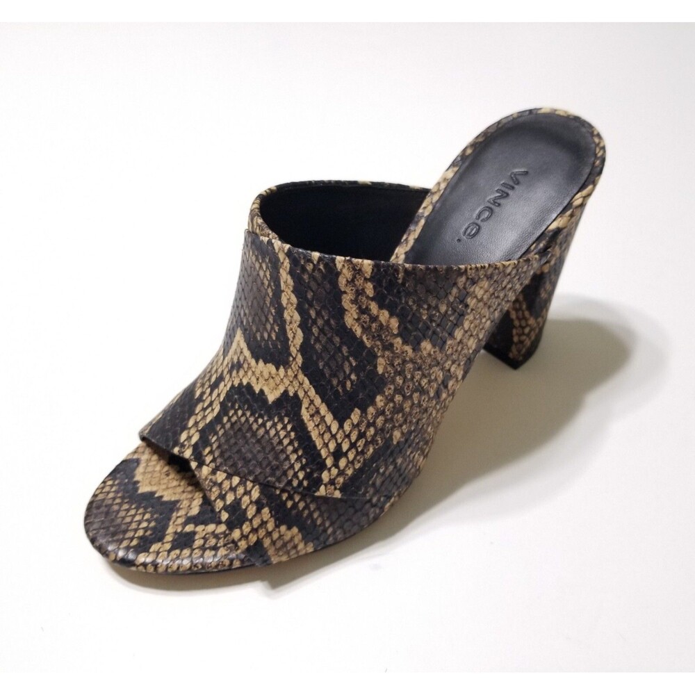 NIB Vince Heath Snake Print Leather Block Heel Sandal Mule Slide Senegal - Picture 9 of 16